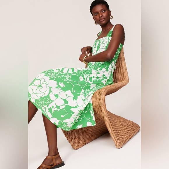 NWOT RAILS Seville Green Lotus Smocked Drop Waist Midi Dress 💚 Large - Picture 7 of 16